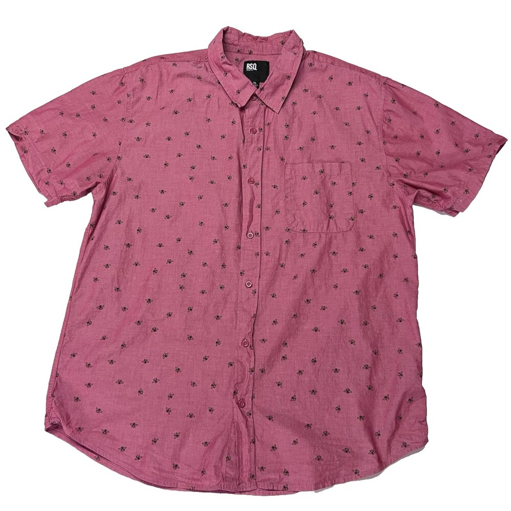 RSQ Collective Men's All Over BEE Print Button Cotton Short Sleeve Shirt XL Red